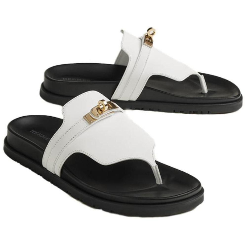 Hermes Empire comfortable casual rubber-soled flip-flops women's white, H232116 Z90