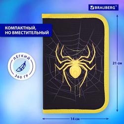 Пенал BRAUBERG с наполнением, 1 отделение, 1 откидная планка, 24 предмета, 21х14 см, "Venomous spider", 271526