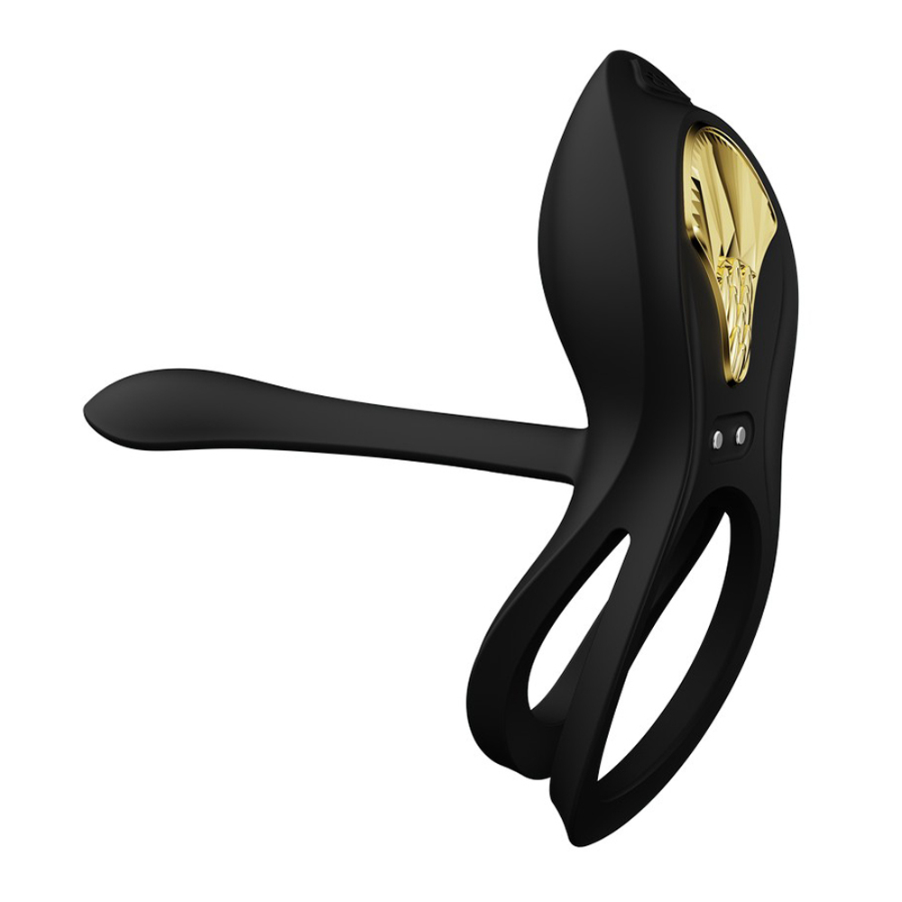 Черное эрекционное виброкольцо для пар с пультом ДУ + управление через приложение Zalo Bayek Vibrating Couples Ring Obsidian Black