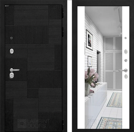 Входная металлическая дверь Лабиринт PAZL (ПАЗЛ) с Зеркалом Максимум - Белый софт