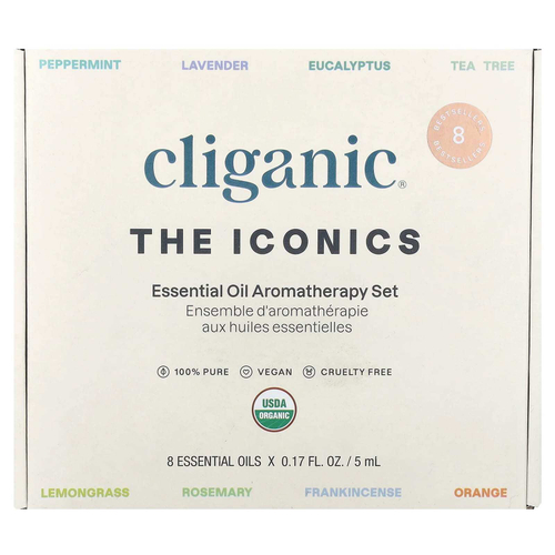 Cliganic, The Iconics, набор эфирных масел для ароматерапии, 8 флаконов по 5 мл (0,17 жидк. унции)