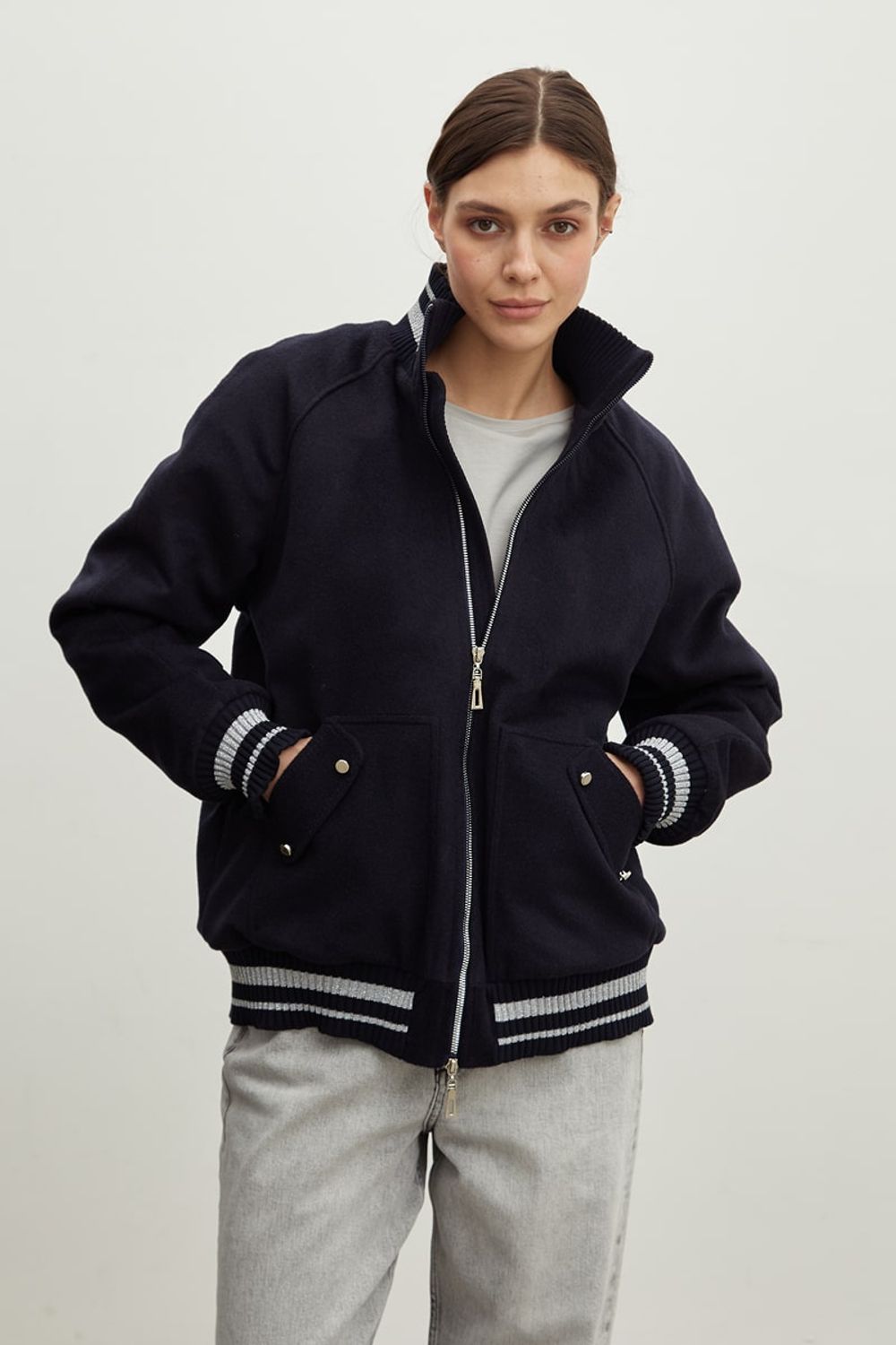 Бомбер чернильно-синий шерсть