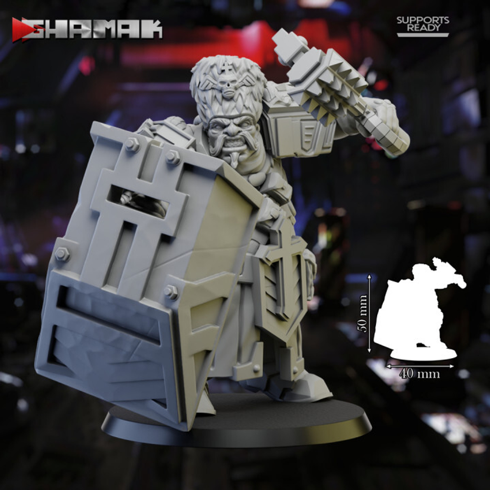 Astra Militarum Vostroyan Firstborn Ogryn Огрин №6 с щитом и молотом миниатюра для dnd, днд, pathfinder, фентези, Настольная игра, НРИ, Варгейм, РПГ