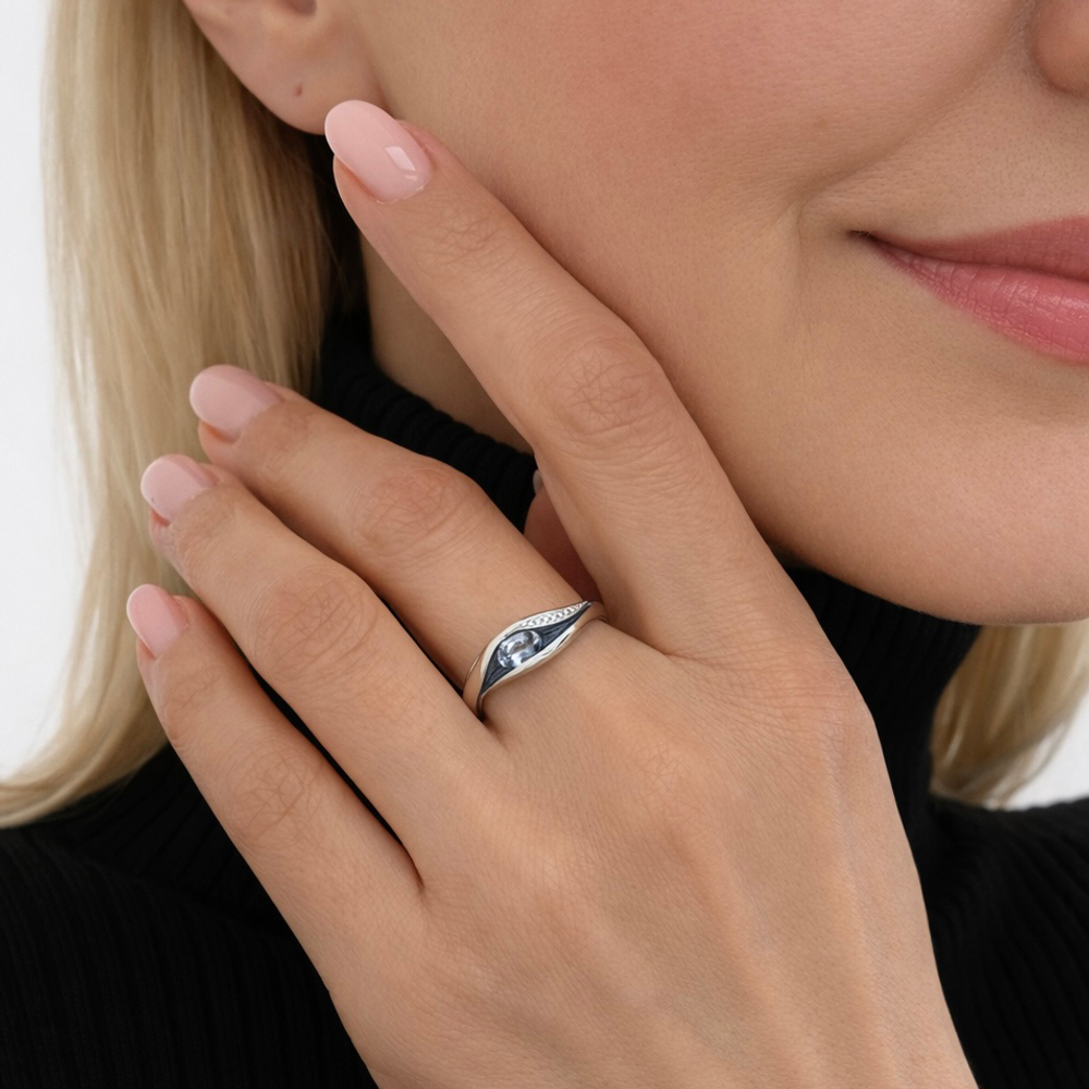 Кольцо с Сапфиром и Бриллиантами, Эмаль, R0123-6/1