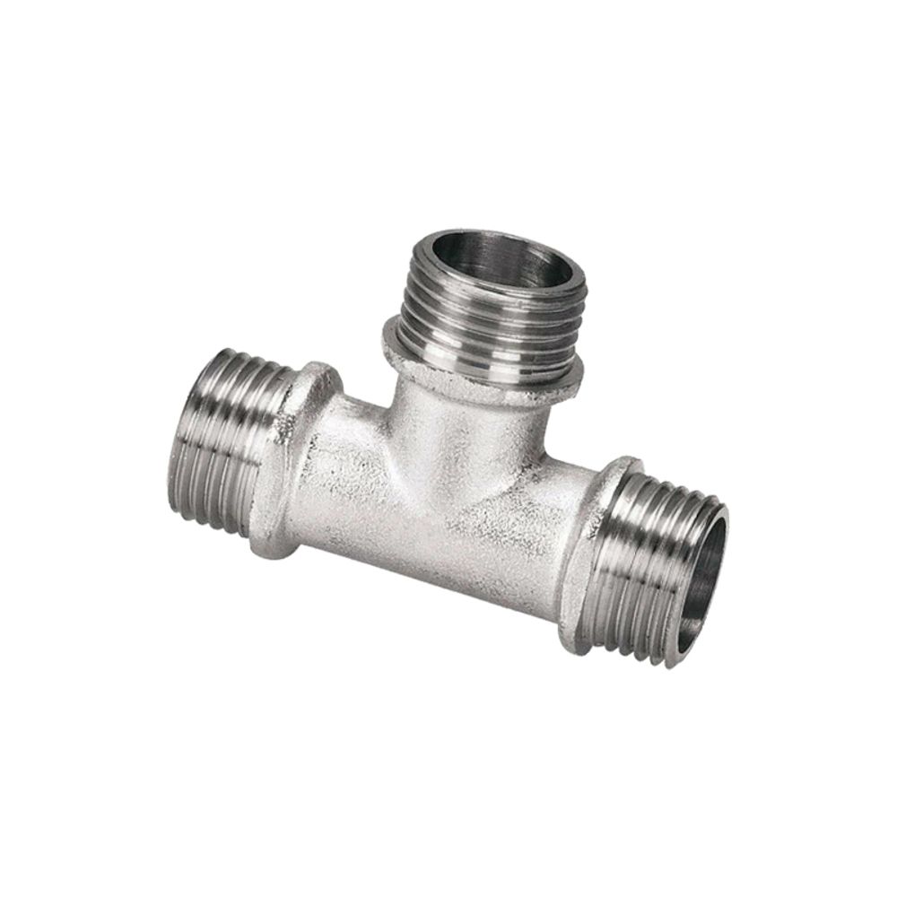 Тройник, латунь, наружная/наружная/наружная резьба  1/2", никель, RTP (31569)