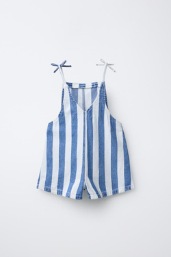 ZARA КОРОТКИЙ КОМБИНЕЗОН В ВОЛНИСТУЮ ПОЛОСКУ, СИНИЙ
