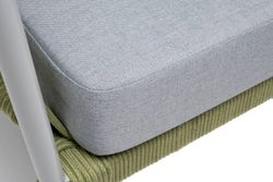 "Диего" диван 2-местный плетеный из роупа, каркас алюминий светло-серый (RAL7035) муар, роуп салатовый меланж круглый, ткань светло-серая