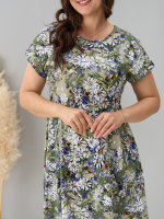 Платье П-026/оливковый-ромашковоеполе