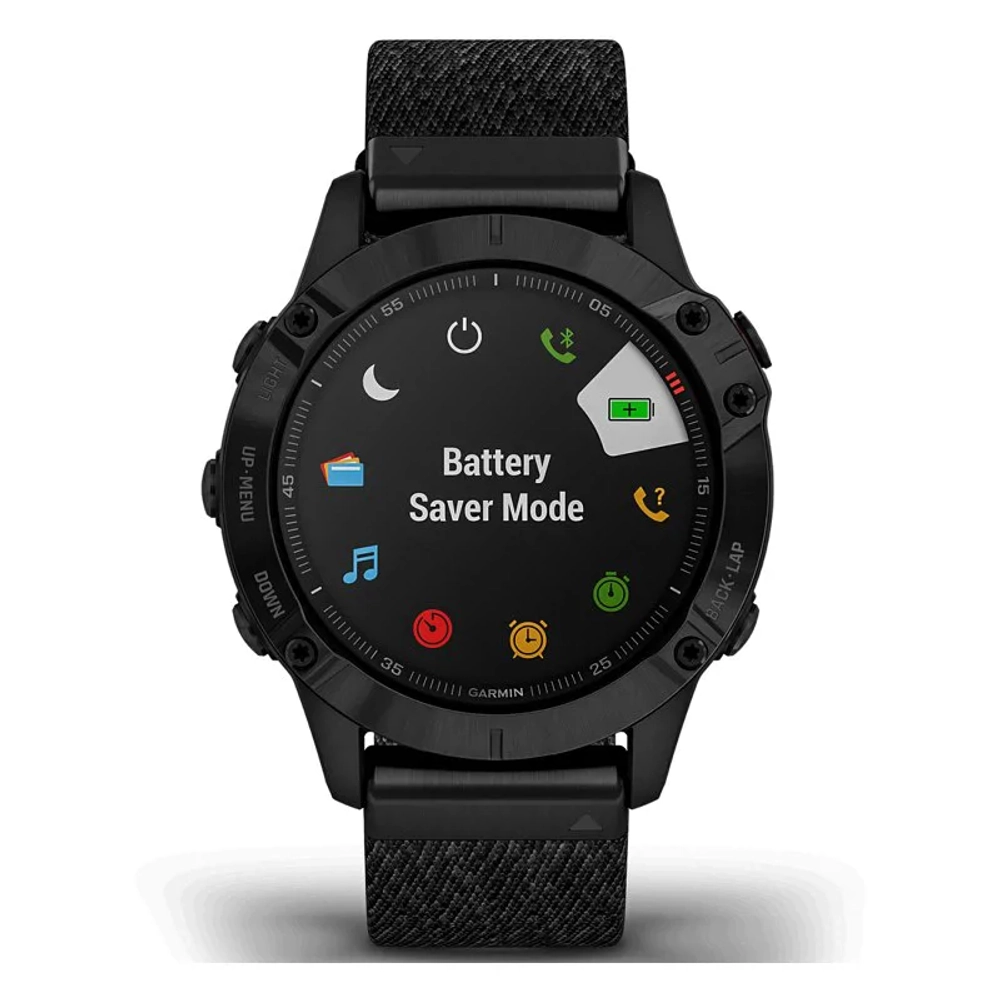 Спортивные наручные часы Garmin Fenix 6 Sapphire черный DLC с плетеным черным нейлоновым ремешком 010-02158-17