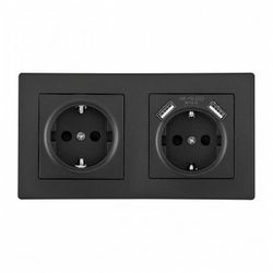 Розетка с заземлением и со шторкой и 2хUSB Arte Milano SET06-2 SET06-2-47-1-40-1 black