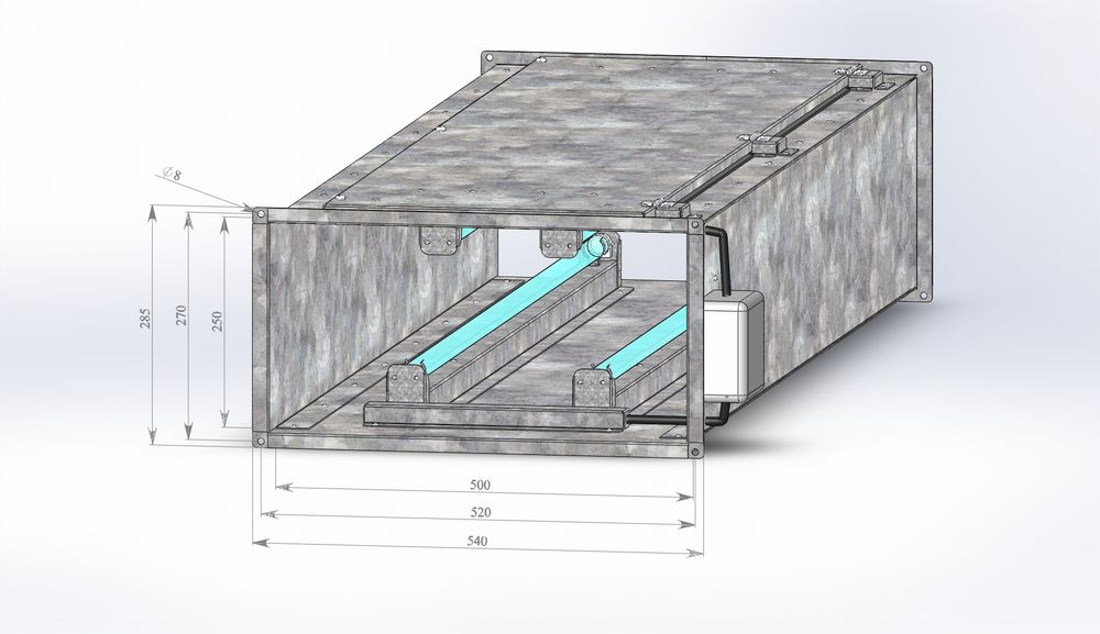 Секция бактерицидной обработки воздуха для прямоугольных каналов 500х250/63, 4 лампы