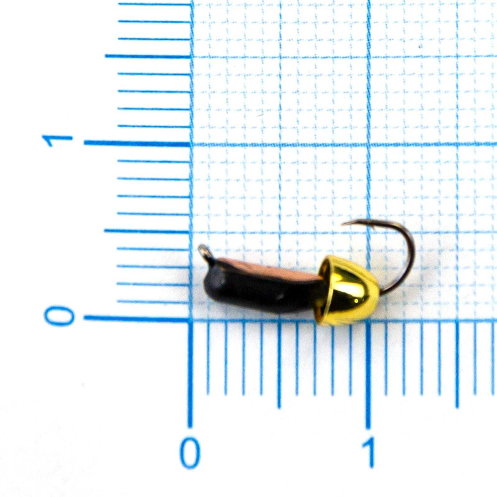 Мормышка Владимирская 559 "Гвоздик с латунным колокольчиком золото" с коронкой, 2.5мм, 0.6гр (15шт/уп)