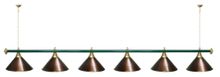 Лампа STARTBILLIARDS 6 пл. (плафоны зеленые матовые,штанга синяя,фурнитура золото)