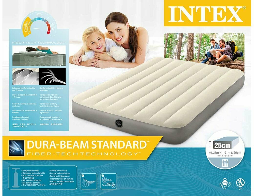 Мaтрас нaдувной Intex 64102 Deluxe Full 137х191х25 см / Крoвать нaдувная Интeкс полуторная велюровая для дома и туризма
