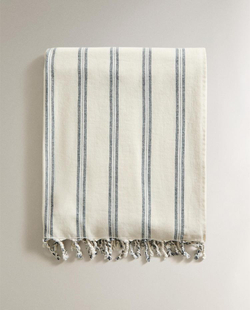 ZARA HOME ПЛЯЖНОЕ ПОЛОТЕНЦЕ ПАРЕО В ПОЛОСКУ, ТЕМНО-СИНИЙ