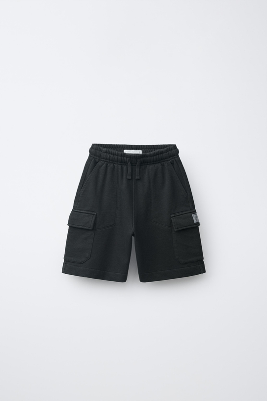 ZARA ФЛИСОВЫЕ ШОРТЫ КАРГО, УГОЛЬНЫЙ
