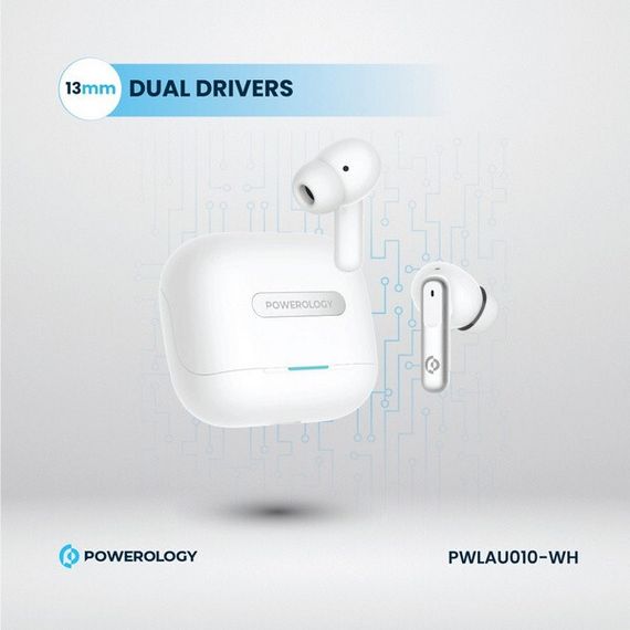 Наушники Powerology Hybrid ANC + ENC True Wireless 6 Mic (PWLAU010-WH)