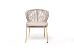 "Милан" стул плетеный из роупа, каркас алюминий (RAL1001), роуп бежевый круглый, ткань бежевая