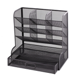 Подставка-органайзер д/канцтоваров, Alingar, металлическая, 27*15*27 см, 11 отделений, выдвижной ящик, черный