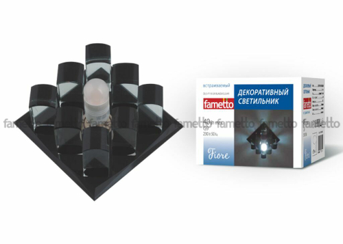 DLS-F118 G9 BLACK/CLEAR Светильник декоративный встраиваемый ТМ Fametto, серия Fiore. Квадратный. Без лампы, цоколь G9. Основание стекло, цвет чер