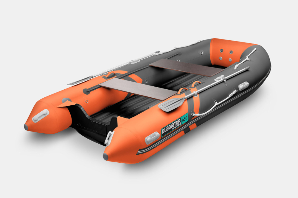 Надувная лодка GLADIATOR E450S оранжево-темносерая