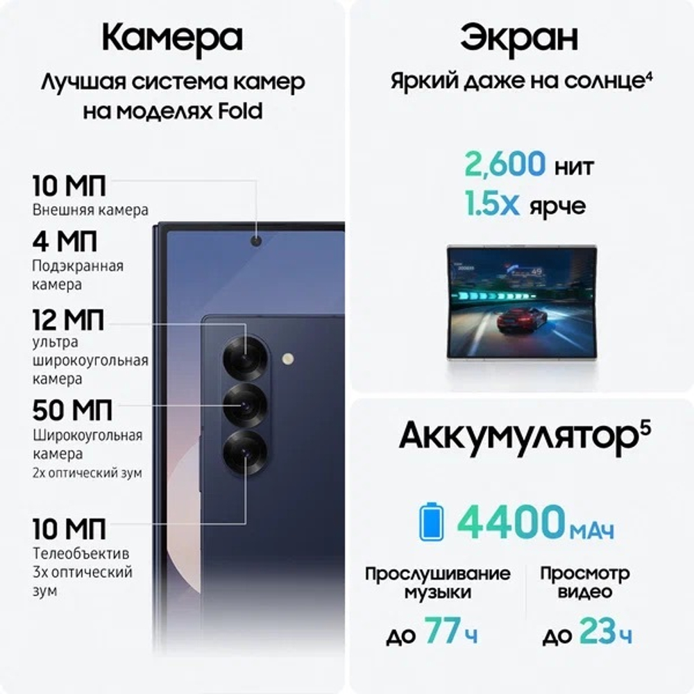 Смартфон Samsung Galaxy Z Fold6 12/256 ГБ, Dual: nano SIM + eSIM, темно-синий