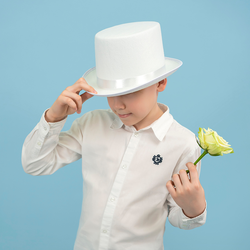 Шляпа, Цилиндр, фетр, Белый, 56-58 разм.