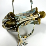 Женская желто-голубая сумка из натуральной кожи с тиснением питон