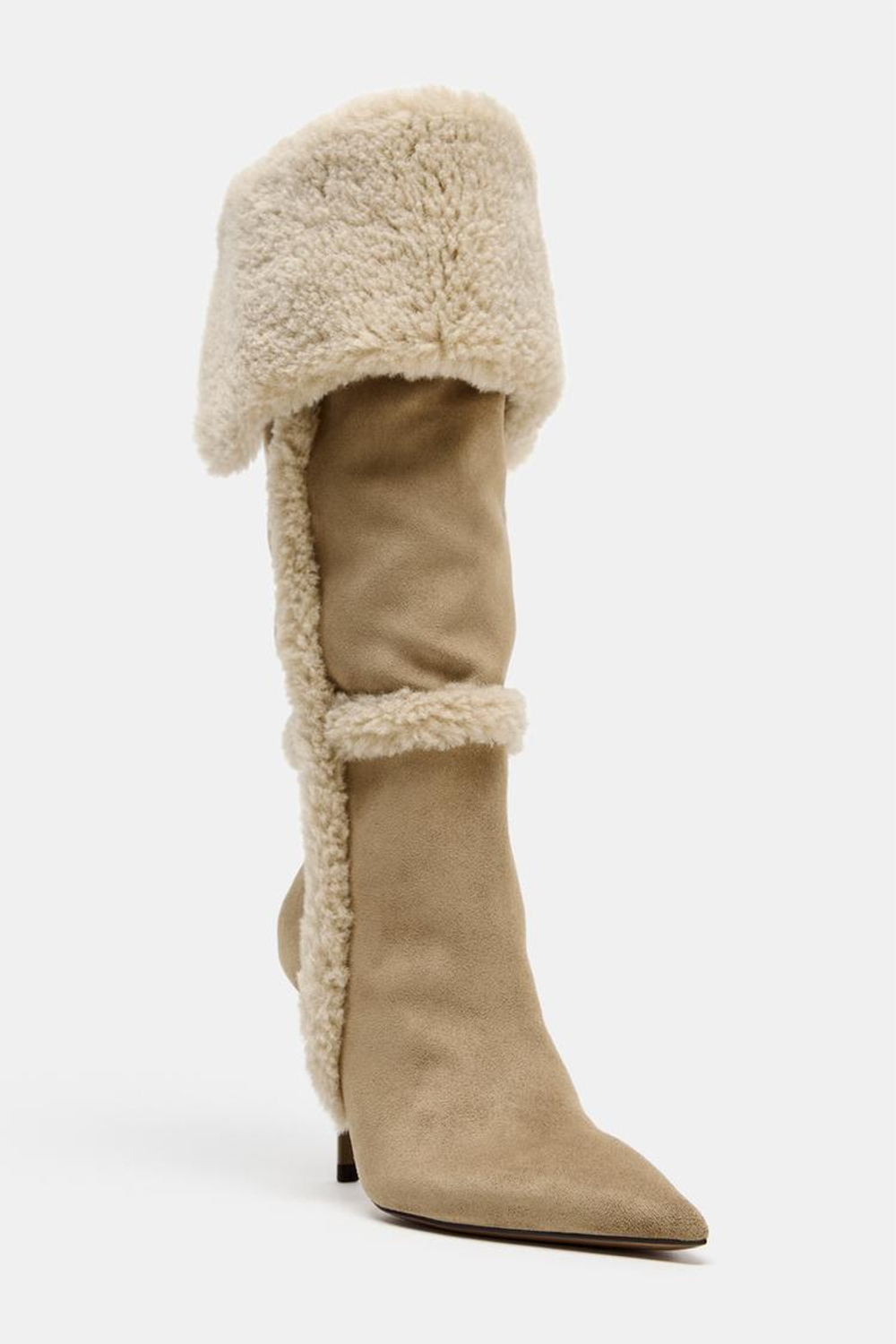 ZARA КОМБИНИРОВАННЫЕ САПОГИ НА КАБЛУКЕ, СВЕТЛО-БЕЖЕВЫЙ