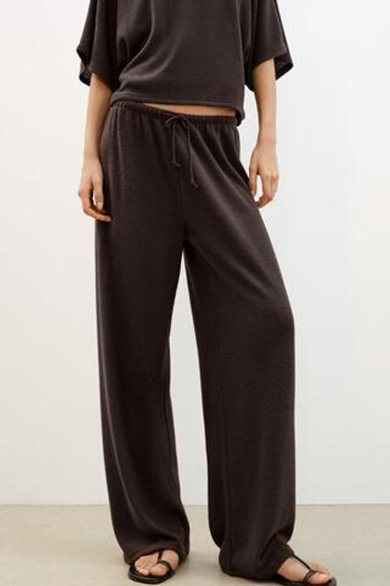 ZARA БРЮКИ WIDE-LEG ИЗ ТКАНИ С ЭФФЕКТОМ РУСТИК, ТЕМНО-КОРИЧНЕВЫЙ