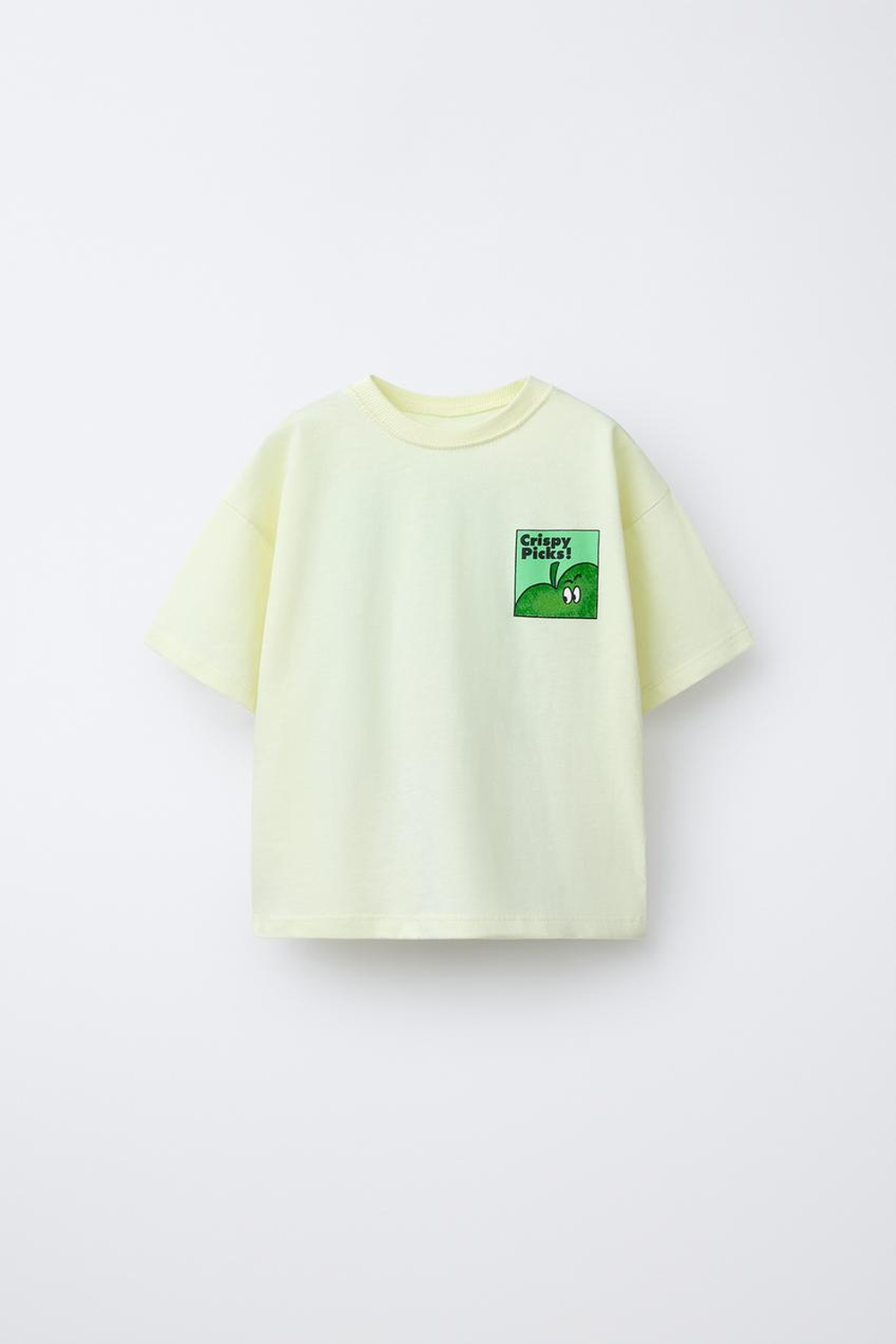 ZARA ФУТБОЛКА С ПРИНТОМ «ФРУКТЫ», СВЕТЛО-ЖЕЛТЫЙ