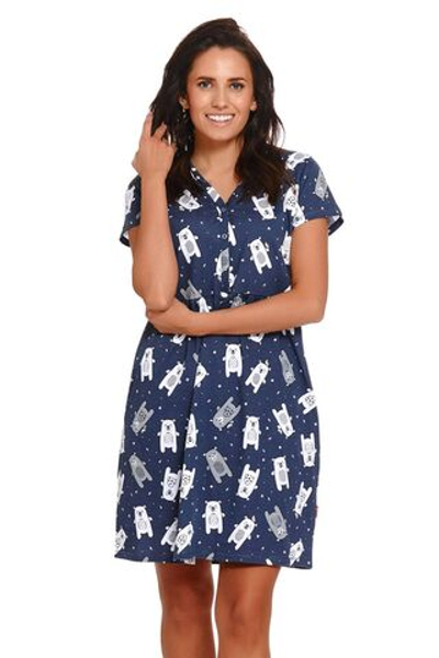 Коротенькая сорочка с принтом в виде медвежат (Размер: S) (Цвет: синий)