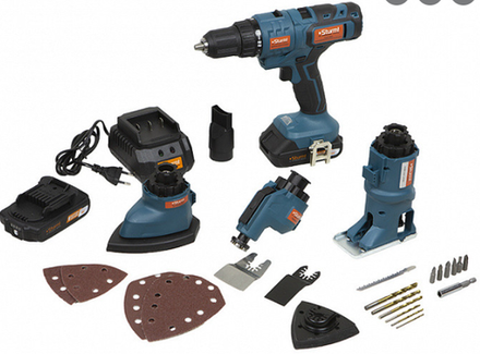 CMT1801 Мультитул аккум Sturm 18 В,1BatterySystem дрель,лобзик,реноватор,шлифмаш, 2 Ач кейс