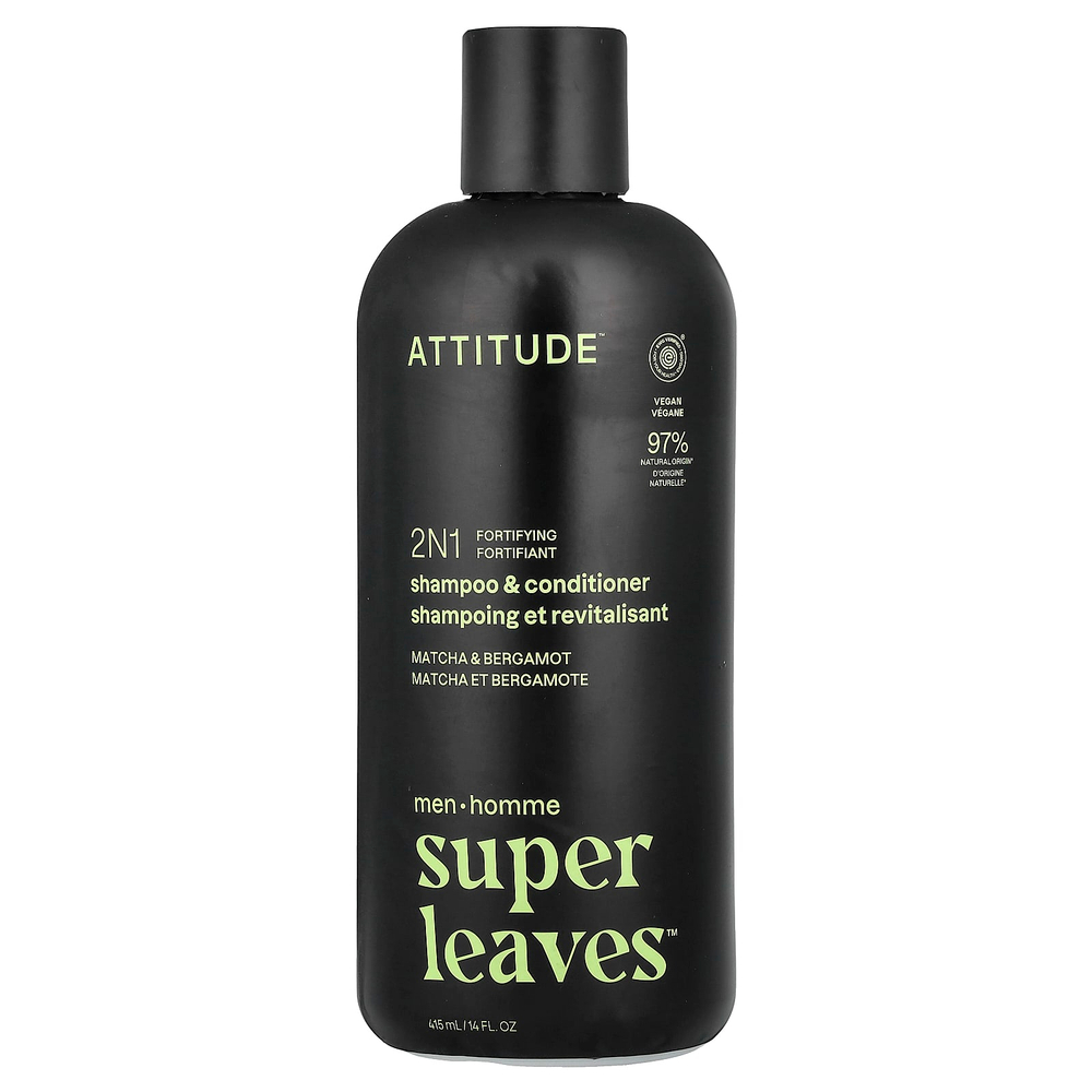 ATTITUDE, Super Leaves™, 2N1 укрепляющий шампунь и кондиционер для мужчин, матча и бергамот, 415 мл (14 жидк. унций)
