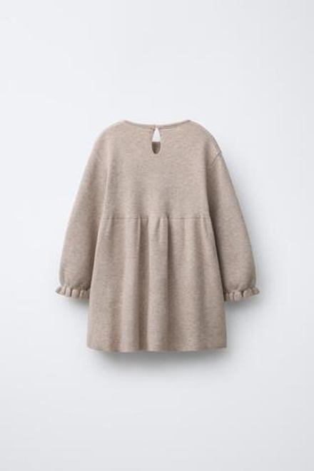 ZARA ТРИКОТАЖНОЕ ПЛАТЬЕ С БАНТАМИ, ПЕСОЧНЫЙ МЕЛАНЖ