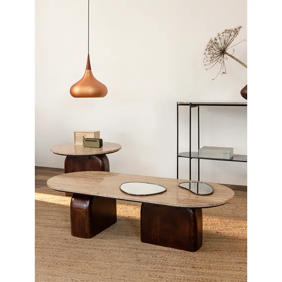 Журнальный столик Torhill, 120х50 см, бежевый травертин, орех