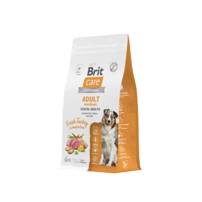 Корм для собак сухой BRIT CARE с индейкой для взрослых собак средних пород с чувствительным пищеварением Dog Adult M MONOPROTEIN Dental Health 12 кг