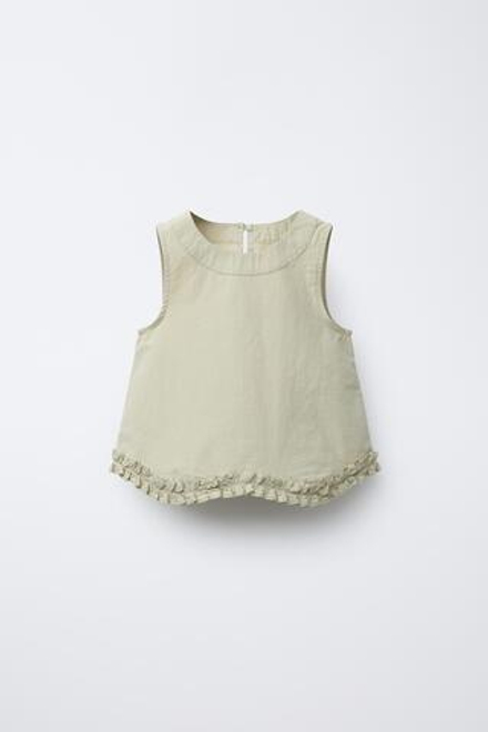 ZARA ТОП ИЗ ПОПЛИНА С ОБОРКАМИ, ХАКИ
