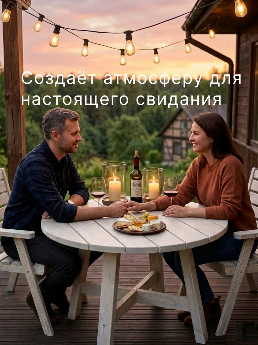 Стол обеденный 105х105х73, Осло, кухонный, садовый, круглый, деревянный, массив сосны, белый