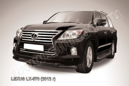 Защита переднего бампера (нержавейка) Lexus LX-570 (2012-2015) d76+d57 (черный)