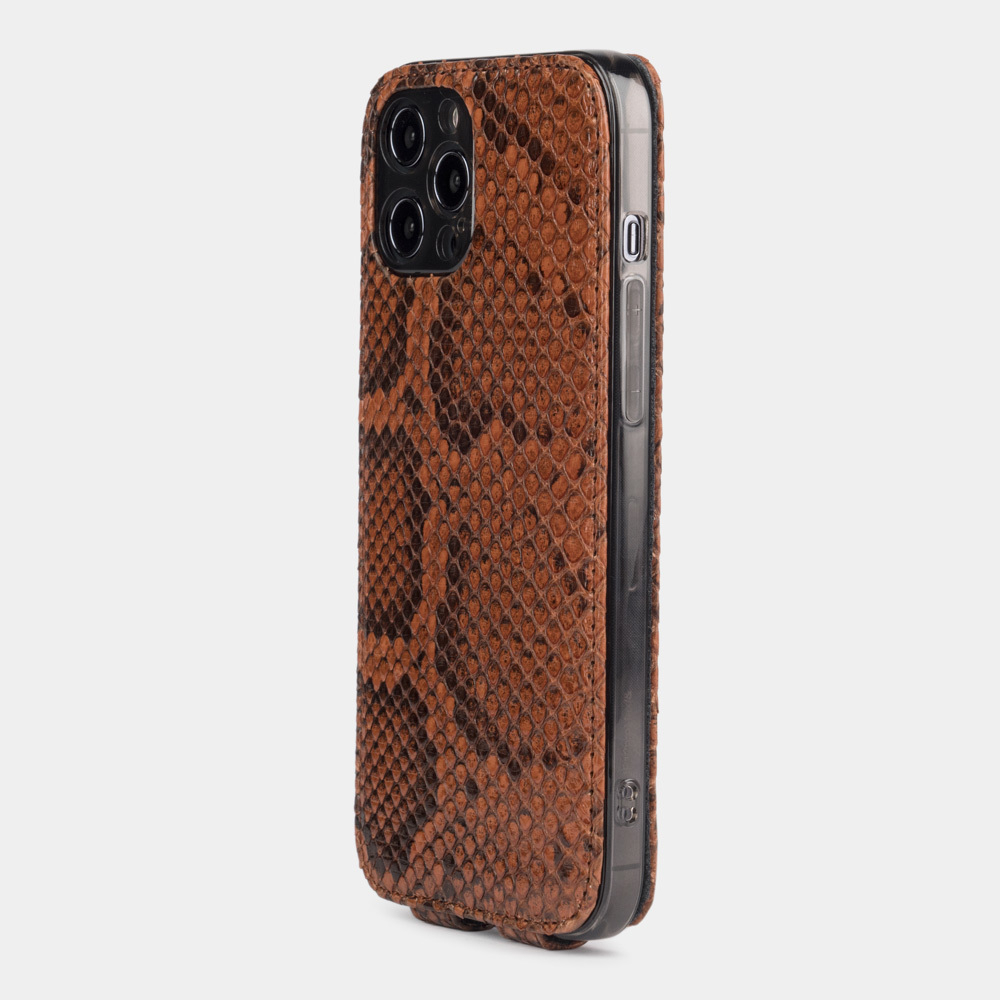 Чехол для iPhone 12 Pro Max из натуральной кожи питона, цвета Коньяк