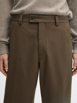 Massimo Dutti Брюки прямого кроя из смесового хлопкового твила, масляно-зеленый