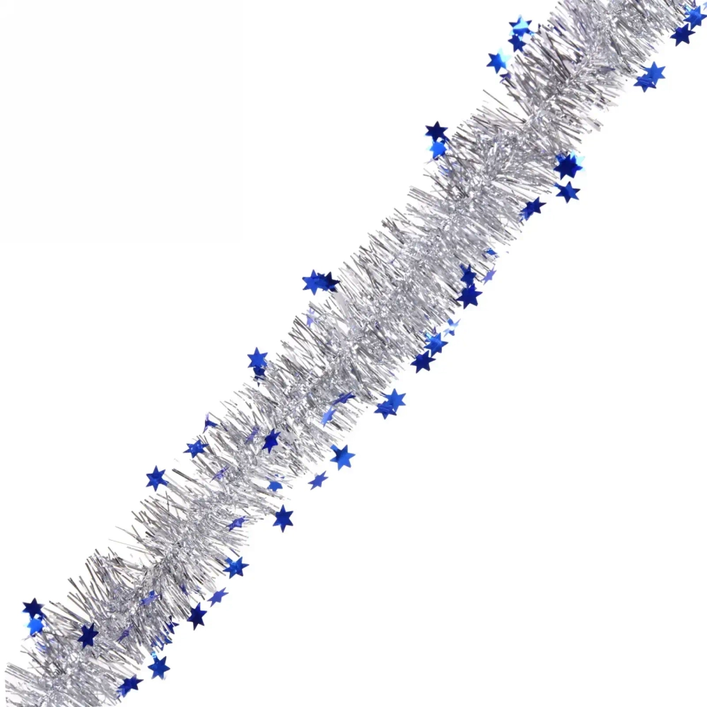 Мишура 2м 6см «Звездочки», Серебро/синий