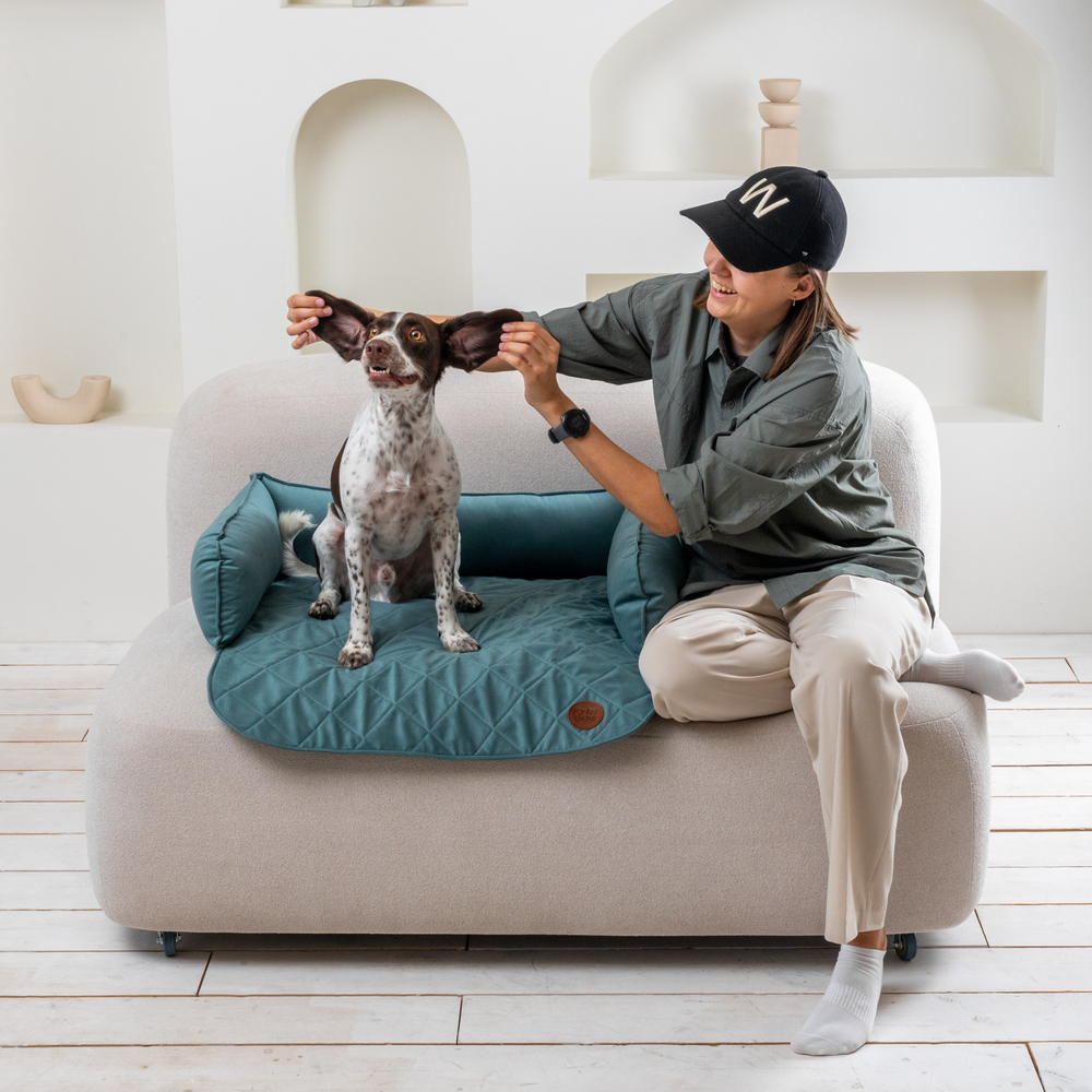 Диванный лежак из микровелюра, аквамарин 70х50 Rachel WOW