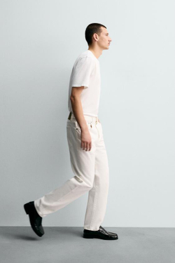 ZARA ДЖИНСЫ STRAIGHT ДЛИНОЙ ДО ЩИКОЛОТКИ SELVEDGE, ЭКРЮ