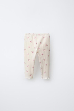 ZARA ЛЕГИНСЫ В РУБЧИК SOFT TOUCH С БАНТАМИ, ЭКРЮ