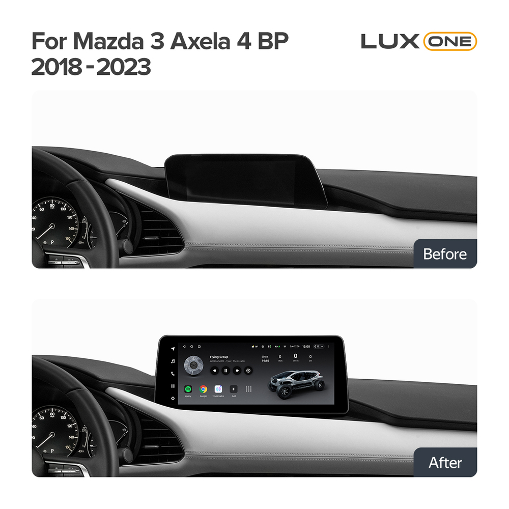 Магнитола для Mazda 3 2019-2023 (BP, левый руль) - Teyes LUX ONE монитор 12.3" 2K QLED на Android 10, CarPlay, 4G SIM-слот, 6/128ГБ