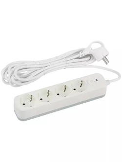 Сетевой фильтр Intro SFE450-W с базовой защитой с заземлением с выключателем 4 розетки 5м 10А белый / удлинитель сетевой 5м