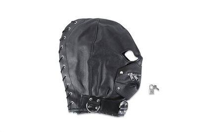 Шлем БДСМ с молнией напротив рта (Цвет: черный)