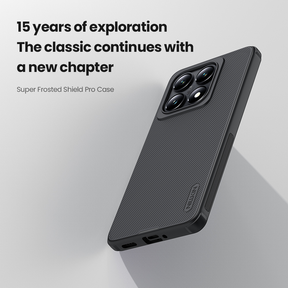 Усиленный чехол черного цвета от Nillkin для Xiaomi 14T Pro, серия Super Frosted Shield Pro